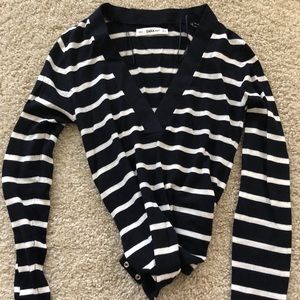 Zara Striped Knit Bodysuit Top